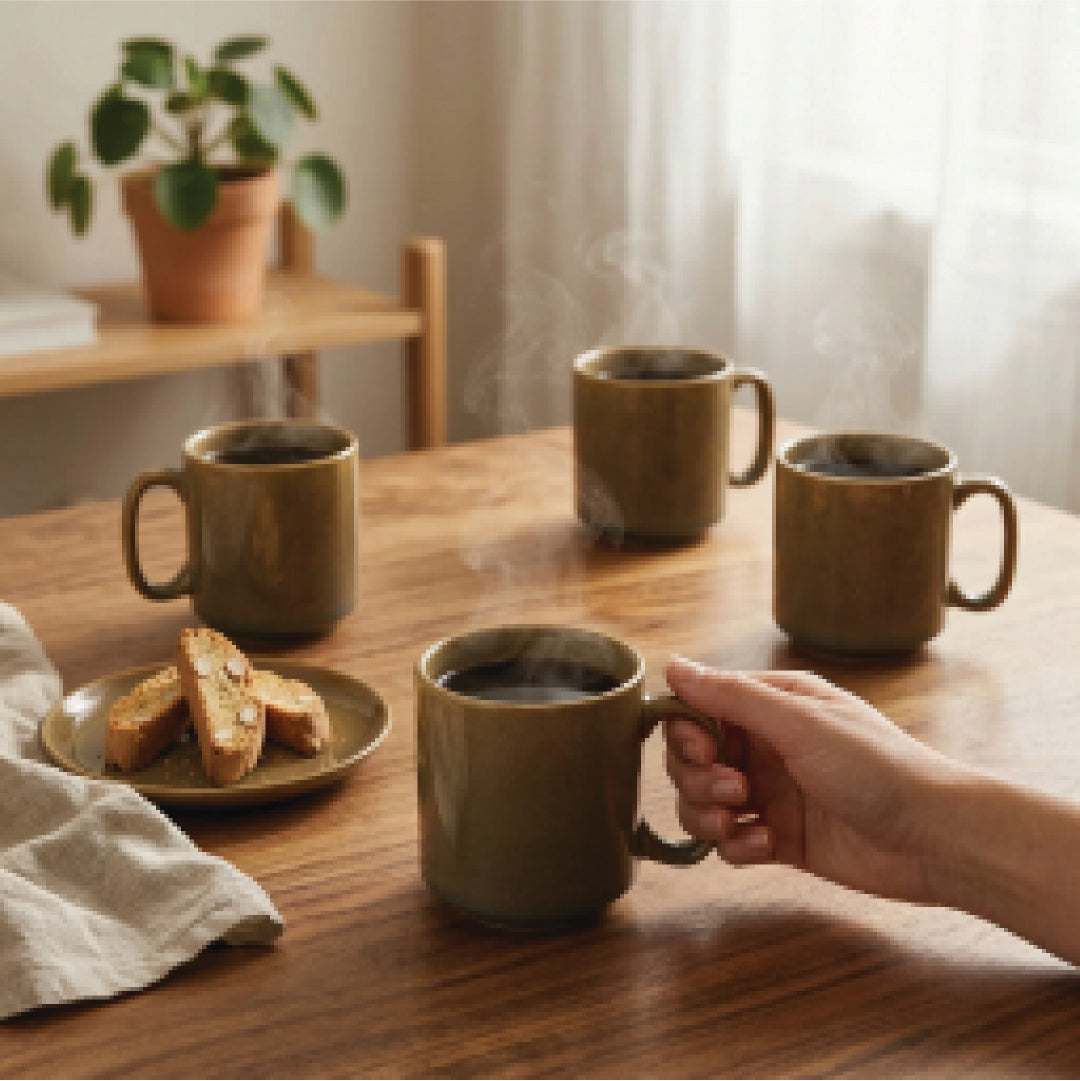 Everyday Classic Coffee Mug (Monsoon Olive) — Set of 4, 330 ml