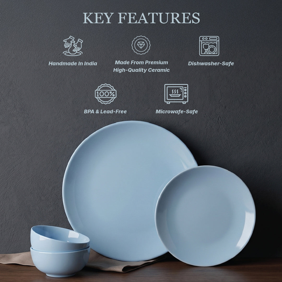 Powder Blue Dinner Set — Set of 4 (1 Dinner Plate, 1 Quarter Plate, 2 Bowls)