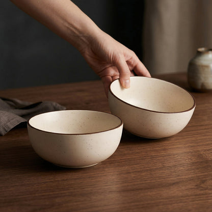 Speckled White Ceramic Serving Bowl — Set of 2