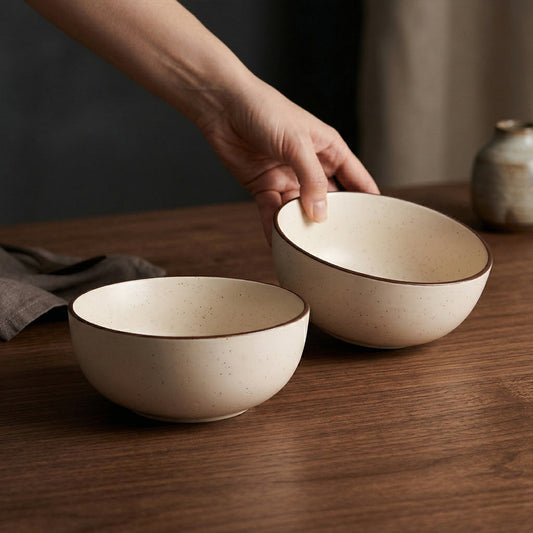 Speckled White Ceramic Serving Bowl — Set of 2