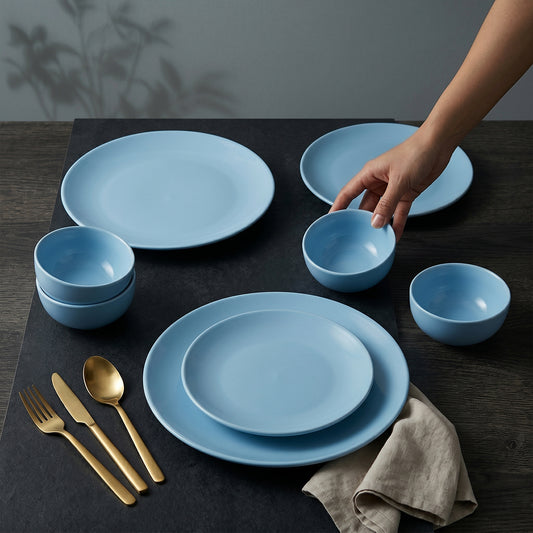 Powder Blue Dinner Set — Set of 8 (2 Dinner Plates, 2 Quarter Plates, 4 Bowls)