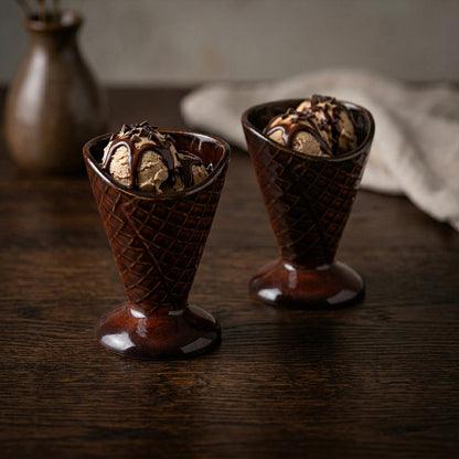 Sunday Scoop Ice Cream Bowl (Chocolate Waffle) — Set of 6