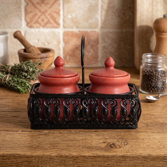 'Table Essentials' Pickle & Condiment Jar Set With Tray (Clay Rose, 2-PIECE SET)