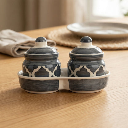 Slate Grey Moroccan Pickle & Condiment Jar With Tray (2-PIECE SET)