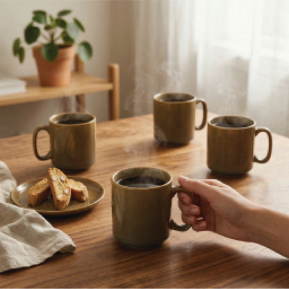 Everyday Classic Coffee Mug (Monsoon Olive) — Set of 4, 330 ml