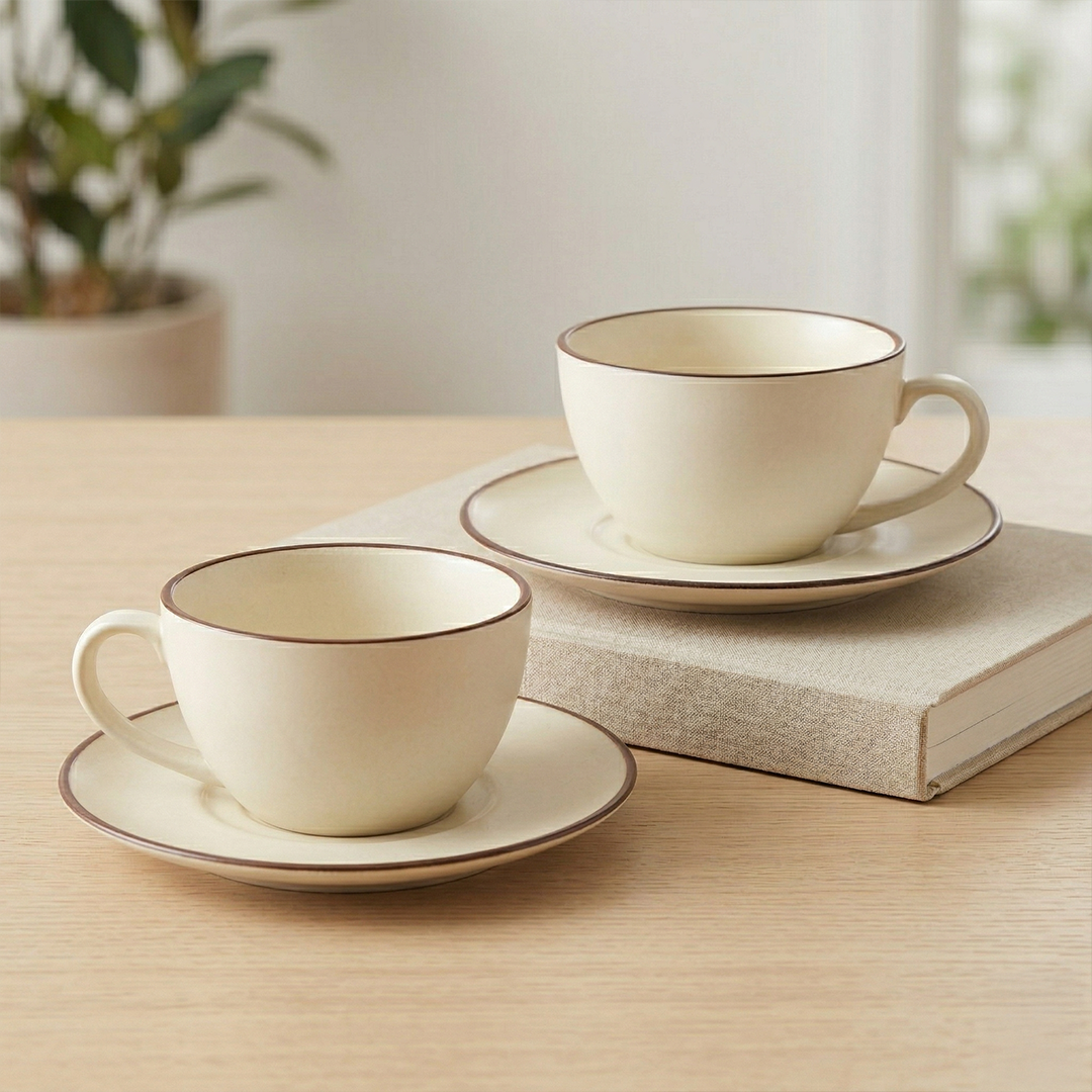 Cream & Cocoa Cappuccino Cup & Saucer Set — Set of 2, 411 ml