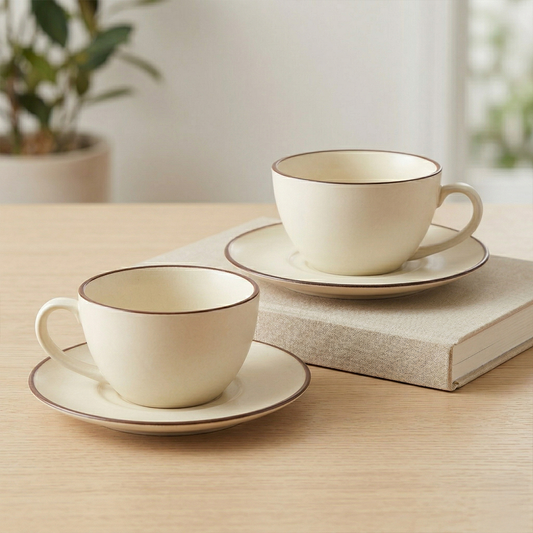 Cream & Cocoa Cappuccino Cup & Saucer Set — Set of 2, 411 ml