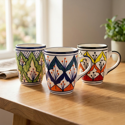 Handpainted Leaf Mug Set — Set of 3, 528 ml