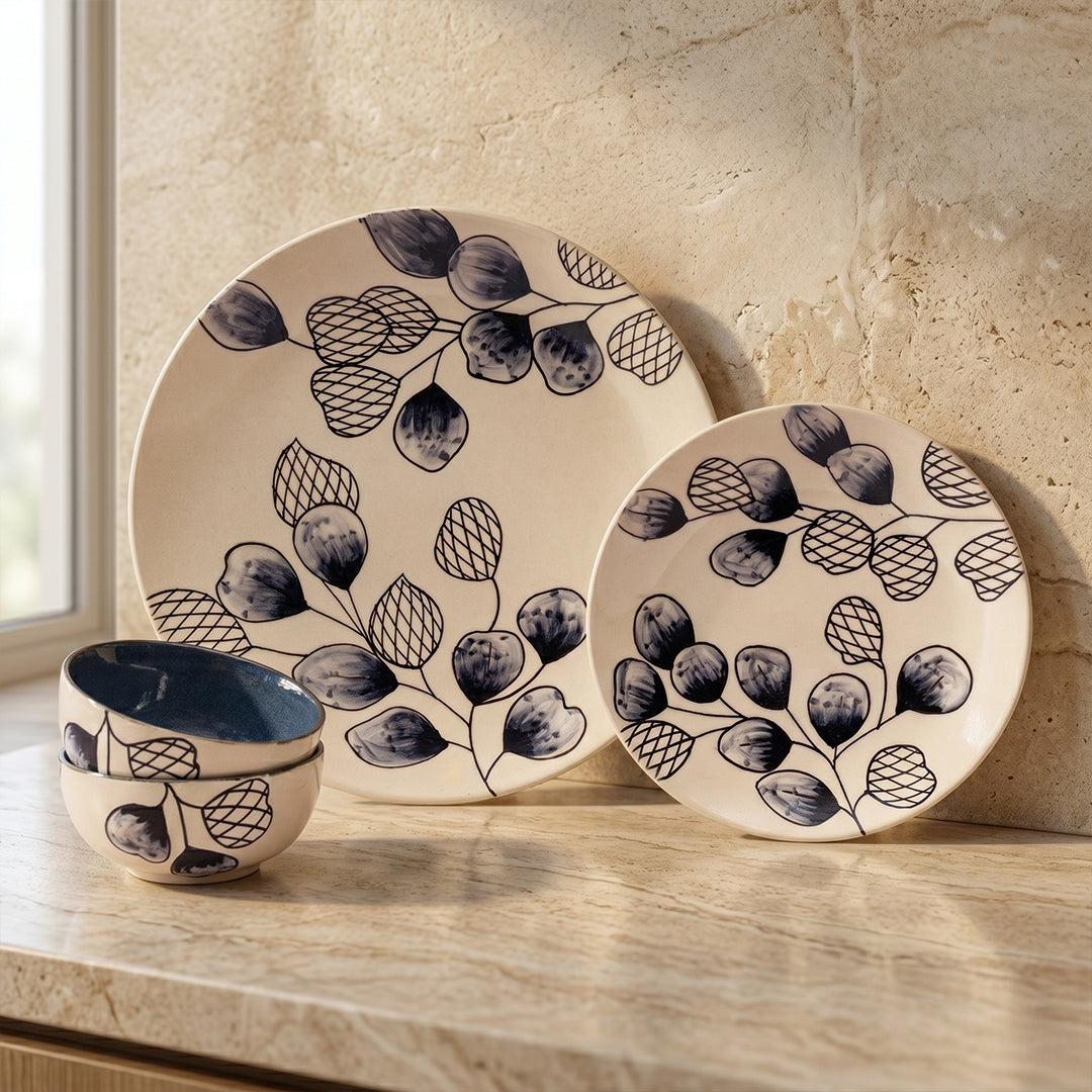 Leaf & Pod Dinner Set — Set of 4 (1 Dinner Plate, 1 Quarter Plate, 2 Bowls)