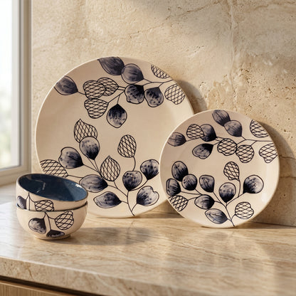 Leaf & Pod Dinner Set — Set of 4 (1 Dinner Plate, 1 Quarter Plate, 2 Bowls)