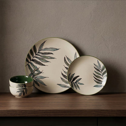 Green Leaf Dinner Set — Set of 4 (1 Dinner Plate, 1 Quarter Plate, 2 Bowls)