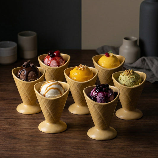 Waffle Cone Ice Cream Bowl (Sunshine Yellow) — Set of 6