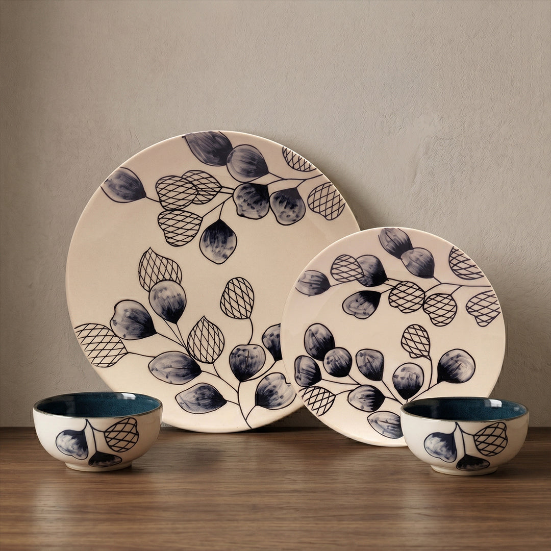 Leaf & Pod Dinner Set — Set of 4 (1 Dinner Plate, 1 Quarter Plate, 2 Bowls)
