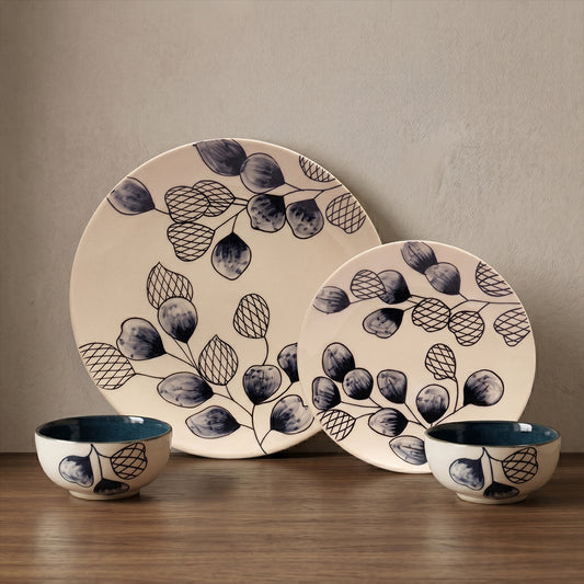 Leaf & Pod Dinner Set — Set of 4 (1 Dinner Plate, 1 Quarter Plate, 2 Bowls)