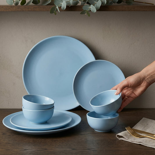 Powder Blue Dinner Set — Set of 8 (2 Dinner Plates, 2 Quarter Plates, 4 Bowls)