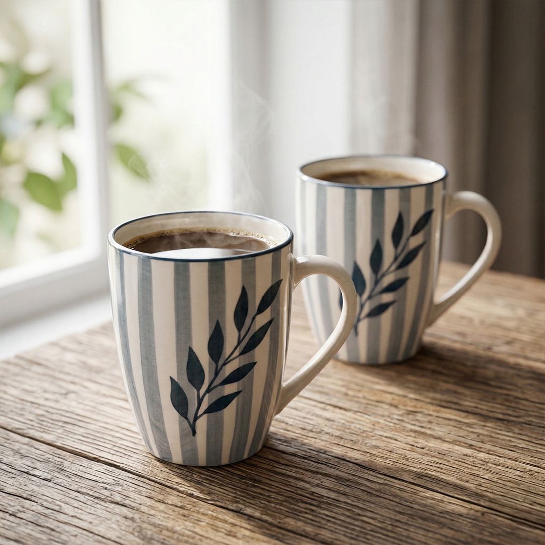 Striped Leaf Cup & Saucer Set — Set of 2, 528 ml