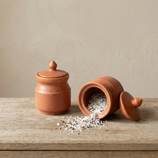 Multipurpose Ceramic Pickle & Condiment Jar set with Tray (Warm Teracotta, 2-PIECE SET)
