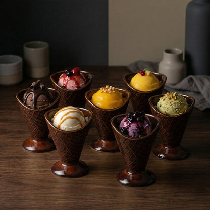 Sunday Scoop Ice Cream Bowl (Chocolate Waffle) — Set of 6