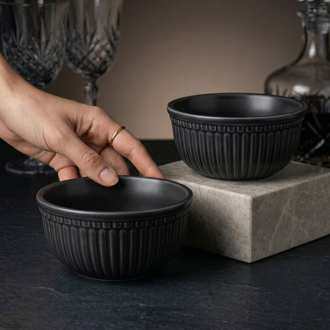 Black Pearl Ceramic Snack Bowl — Set of 2