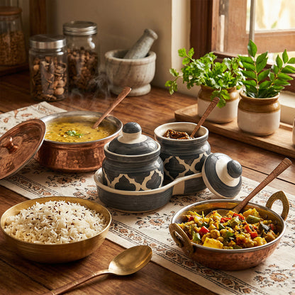 Slate Grey Moroccan Pickle & Condiment Jar With Tray (2-PIECE SET)