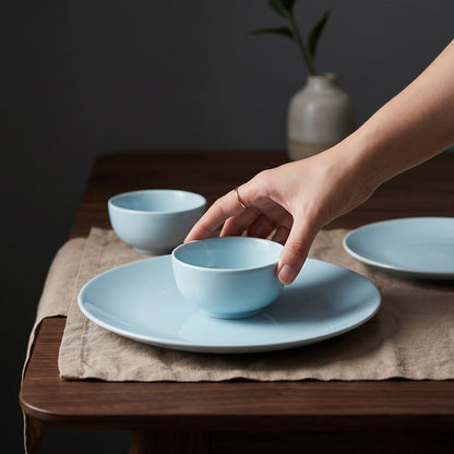 Powder Blue Dinner Set — Set of 4 (1 Dinner Plate, 1 Quarter Plate, 2 Bowls)