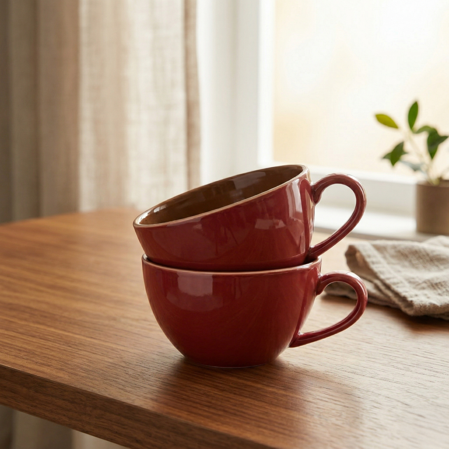 Warm Ember Coffee Mug (Royal Red) — Set of 2, 401 ml