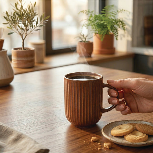 Ribbed Ceramic Coffee Mug — Set of 3, 553 ml