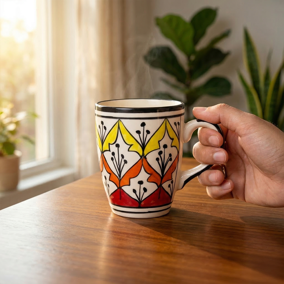 Handpainted Leaf Mug Set — Set of 3, 528 ml