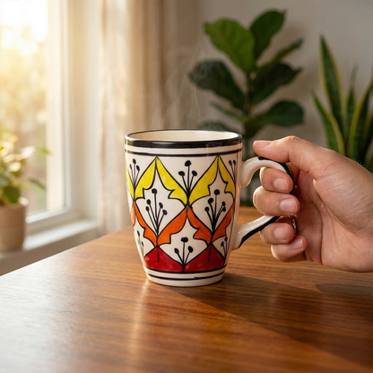 Handpainted Leaf Mug Set — Set of 3, 528 ml