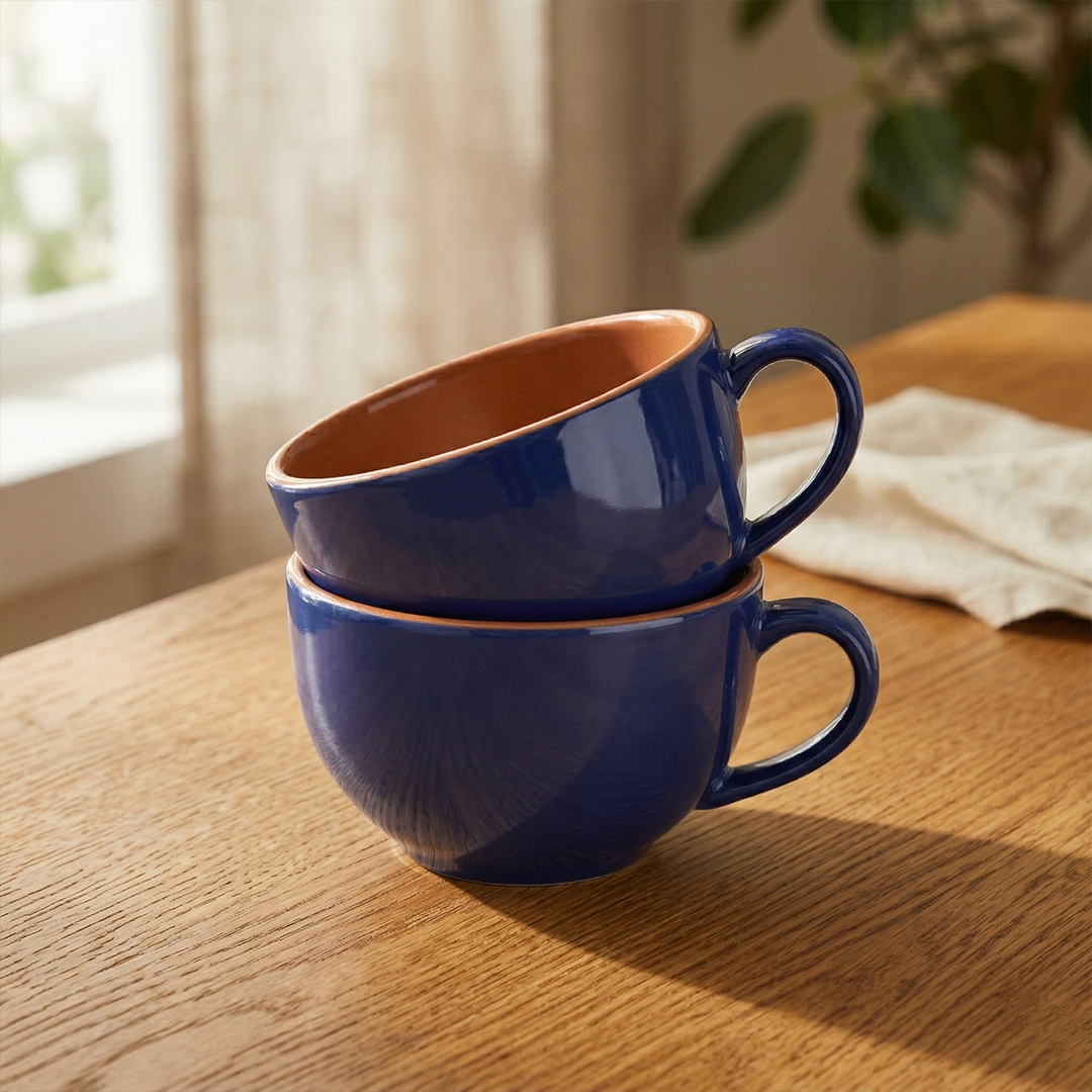 Cobalt Rustic Coffee Mug (Royal Blue) — Set of 2, 442 ml