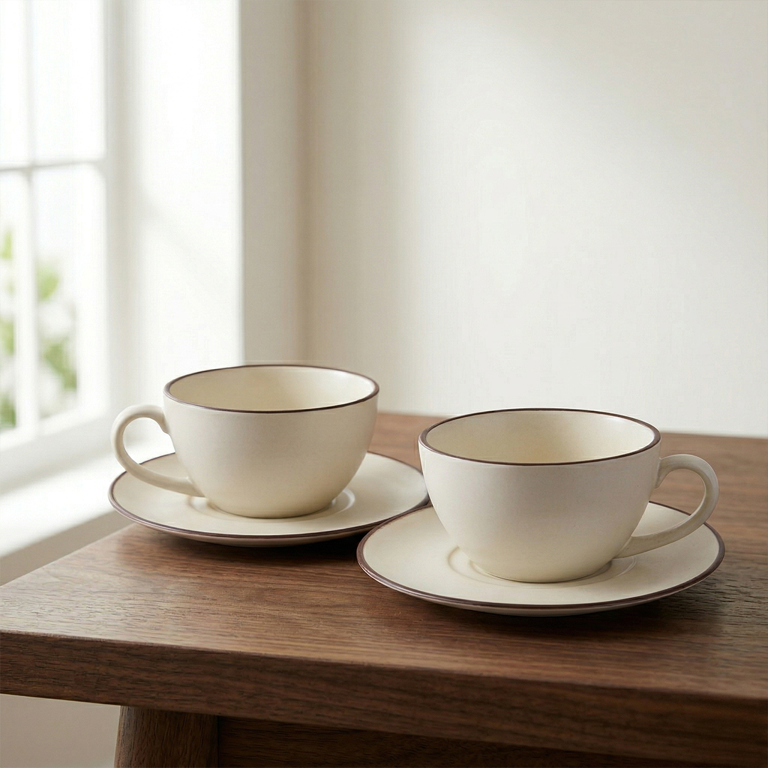 Cream & Cocoa Cappuccino Cup & Saucer Set — Set of 2, 411 ml