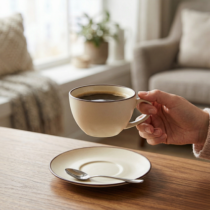 Cream & Cocoa Cappuccino Cup & Saucer Set — Set of 2, 411 ml