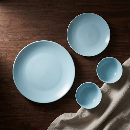 Powder Blue Dinner Set — Set of 4 (1 Dinner Plate, 1 Quarter Plate, 2 Bowls)