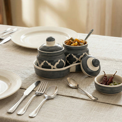 Slate Grey Moroccan Pickle & Condiment Jar With Tray (2-PIECE SET)
