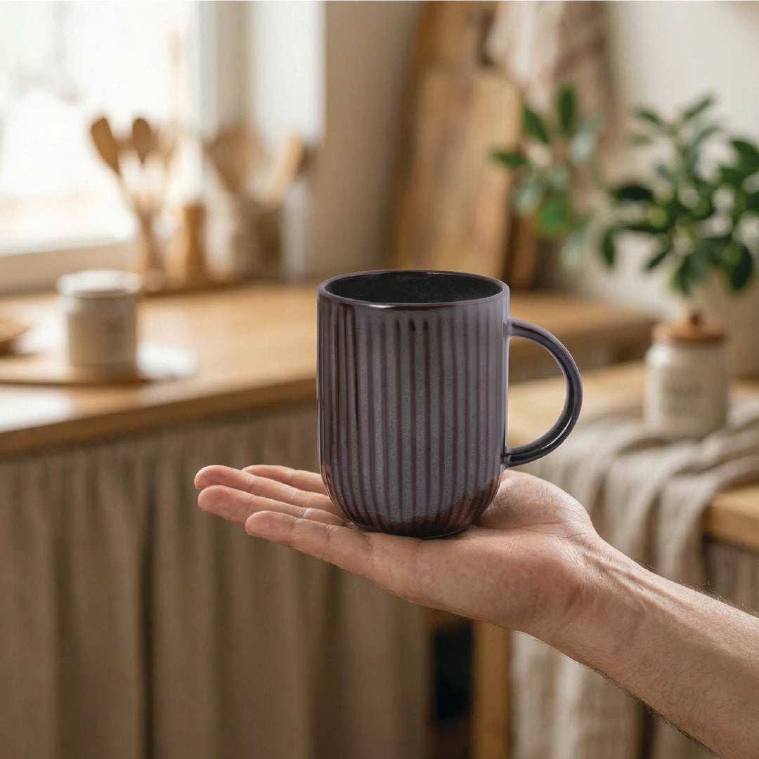 Ribbed Ceramic Coffee Mug — Set of 3, 553 ml