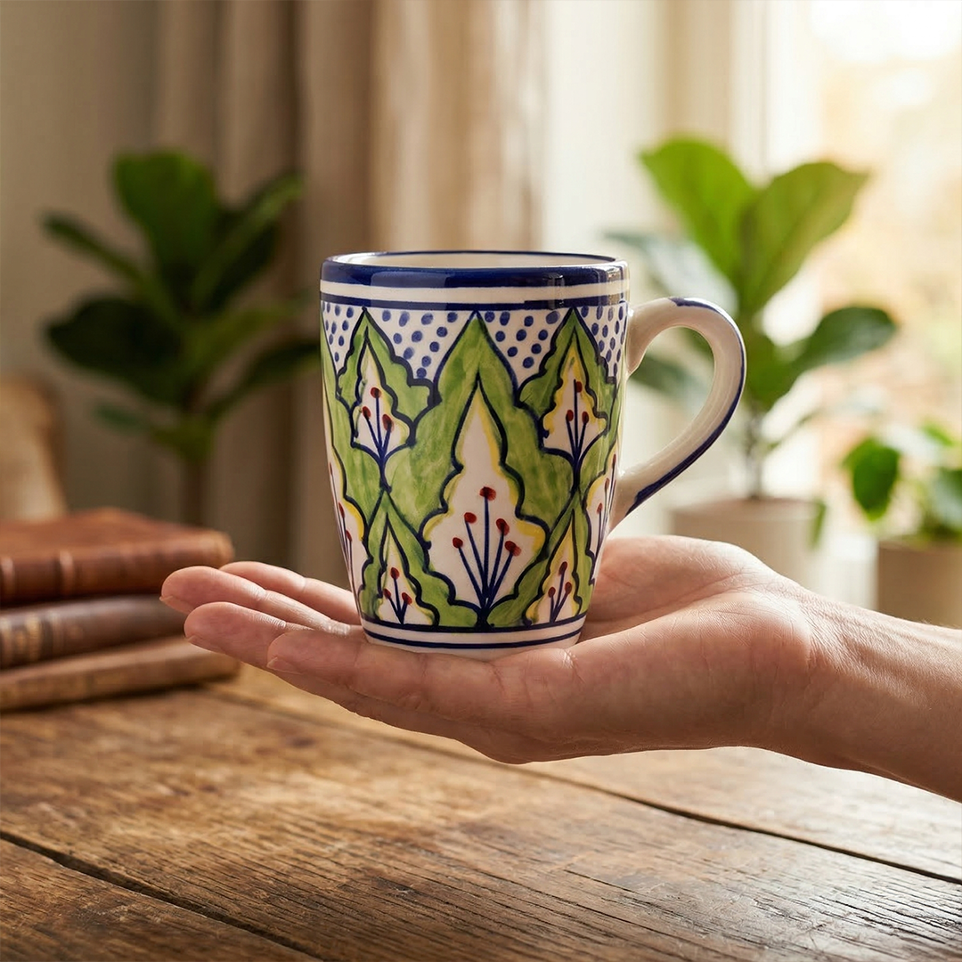 Handpainted Leaf Mug Set — Set of 3, 528 ml