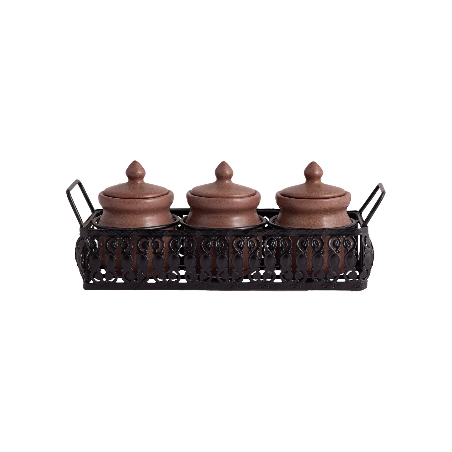 'Table Essentials' Pickle & Condiment Jar Set With Tray (Dark Cocoa, 3-PIECE SET)