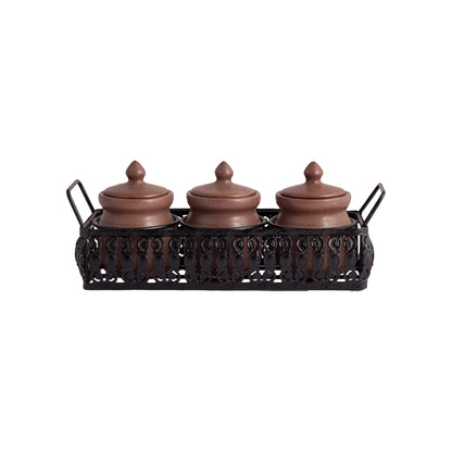 'Table Essentials' Pickle & Condiment Jar Set With Tray (Dark Cocoa, 3-PIECE SET)