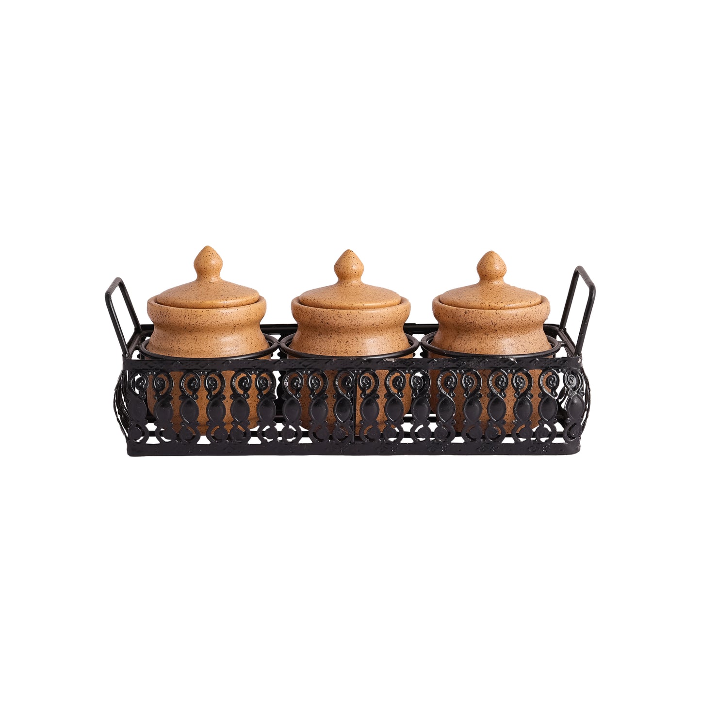 'Table Essentials' Pickle & Condiment Jar Set With Tray (Mustard Yellow, 3-PIECE SET)