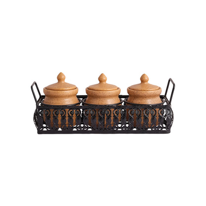 'Table Essentials' Pickle & Condiment Jar Set With Tray (Mustard Yellow, 3-PIECE SET)