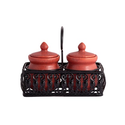 'Table Essentials' Pickle & Condiment Jar Set With Tray (Clay Rose, 2-PIECE SET)