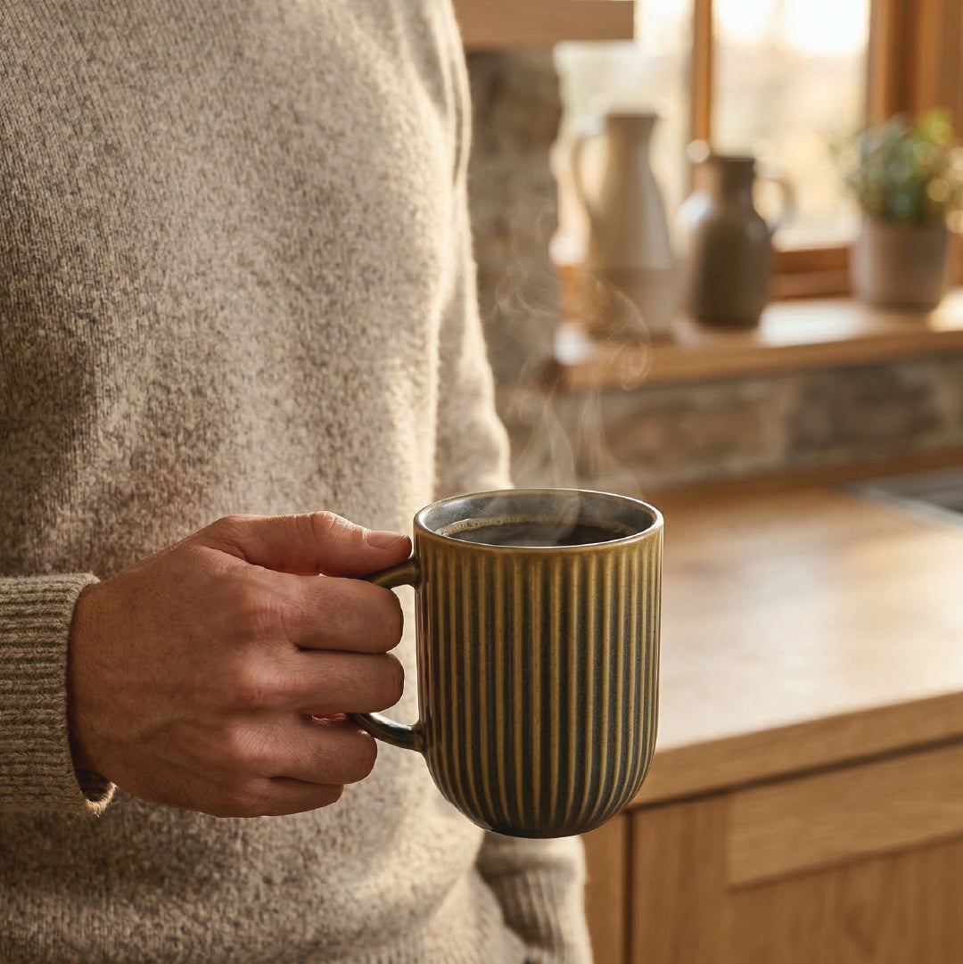 Ribbed Ceramic Coffee Mug — Set of 3, 553 ml