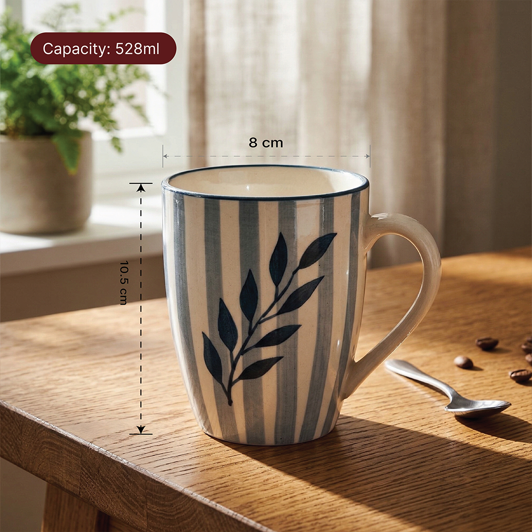 Striped Leaf Cup & Saucer Set — Set of 2, 528 ml