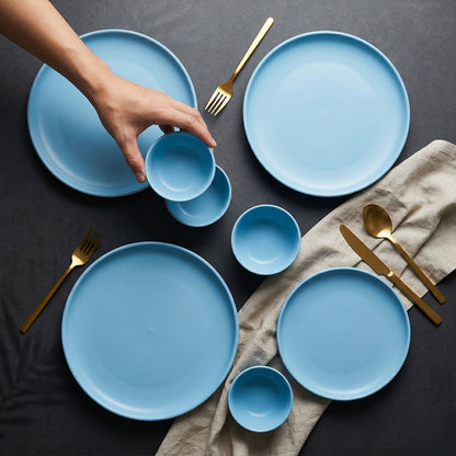 Powder Blue Dinner Set — Set of 8 (2 Dinner Plates, 2 Quarter Plates, 4 Bowls)