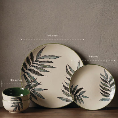 Green Leaf Dinner Set — Set of 4 (1 Dinner Plate, 1 Quarter Plate, 2 Bowls)
