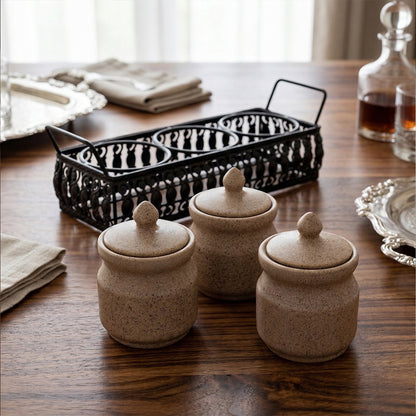 'Table Essentials' Pickle & Condiment Jar Set With Tray (Ash Grey, 3-PIECE SET)