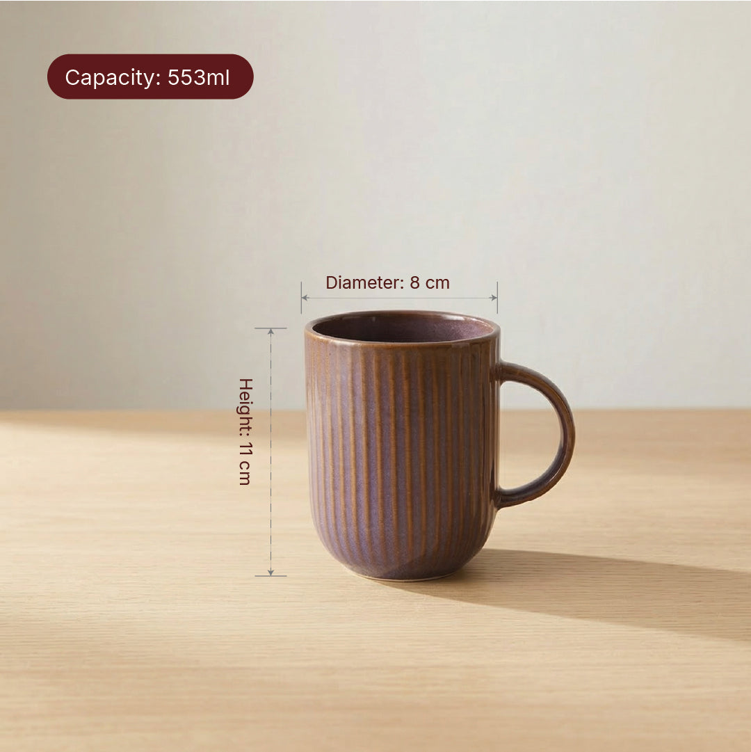 Ribbed Ceramic Coffee Mug — Set of 3, 553 ml