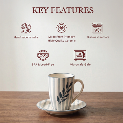 Striped Leaf Cup & Saucer Set — Set of 2, 528 ml