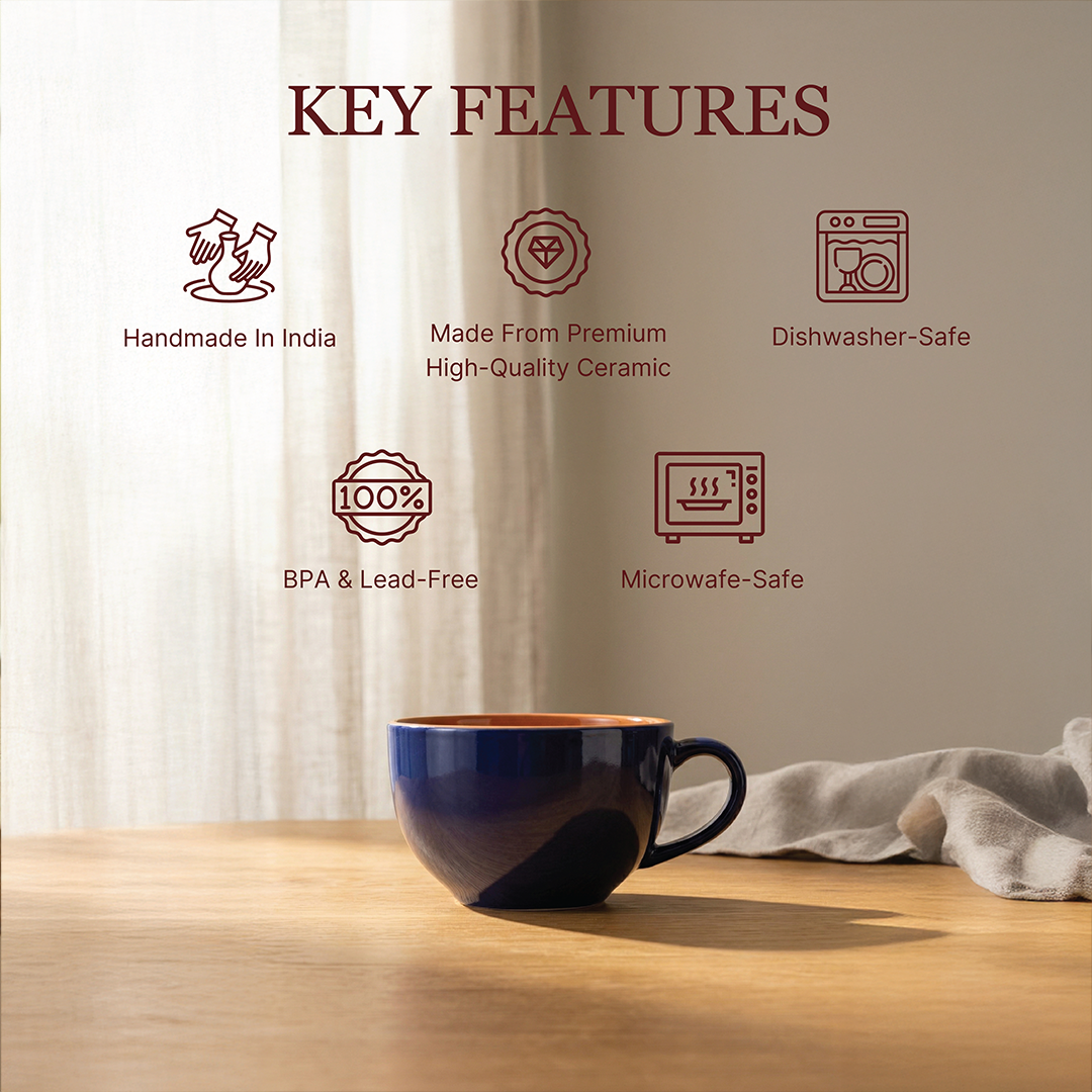 Cobalt Rustic Coffee Mug (Royal Blue) — Set of 2, 442 ml