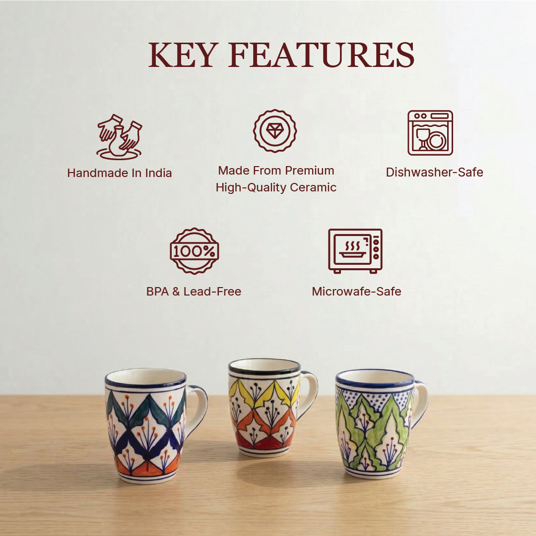 Handpainted Leaf Mug Set — Set of 3, 528 ml